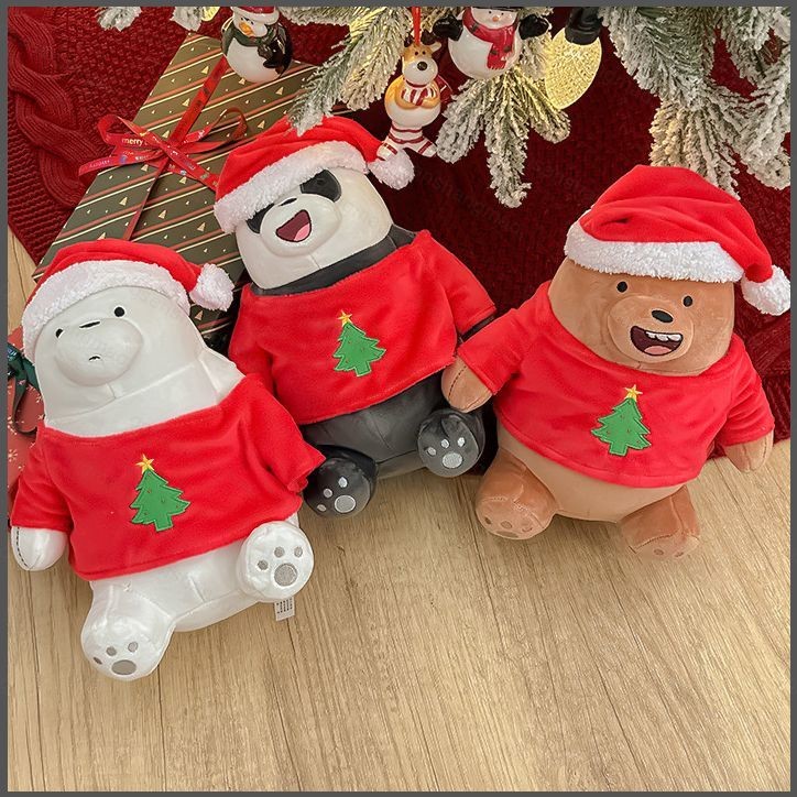Pin3 คริสต์มาส We Bare Bears ตุ๊กตาตุ๊กตาของขวัญสําหรับสาวตกแต่งบ้าน Xmas Grizzly Panda IceBear ตุ๊กตาของเล่นสําหรับเด็ก