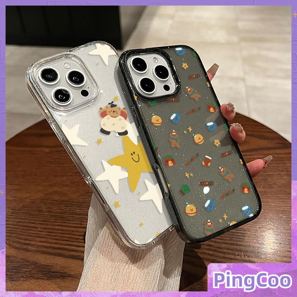 For iPhone 16 Pro Max iPhone 11 Case Super Bright Glitter Clear TPU Soft Case Cute Christmas Bear Compatible iPhone15 Pro max 14 13 12 Pro max XS XR 7 Plus 8 Plus