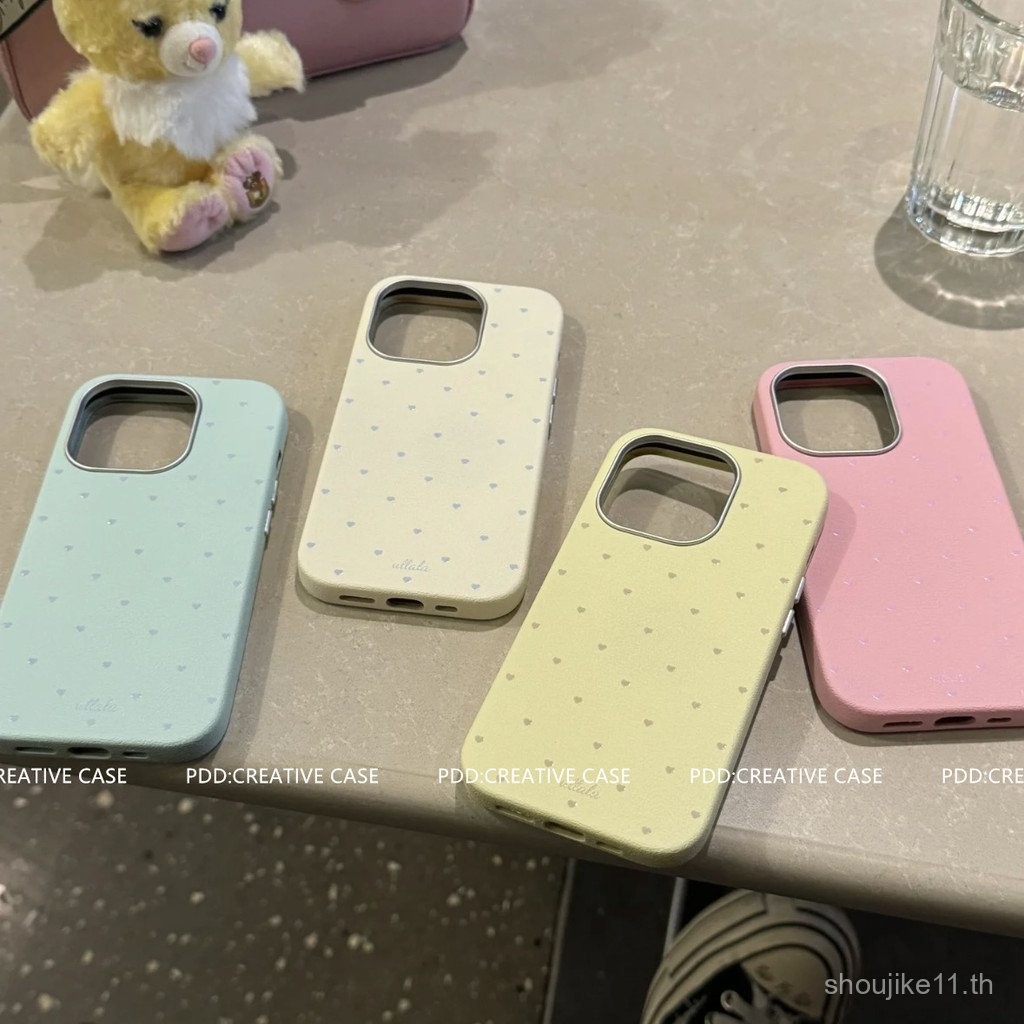 Ins แบบเต็มหน้าจอรักเรียบง่ายลายหนังเหมาะสำหรับ iphone16pro เคสโทรศัพท์มือถือ Apple 15 13หัวใจสาว12นุ่ม