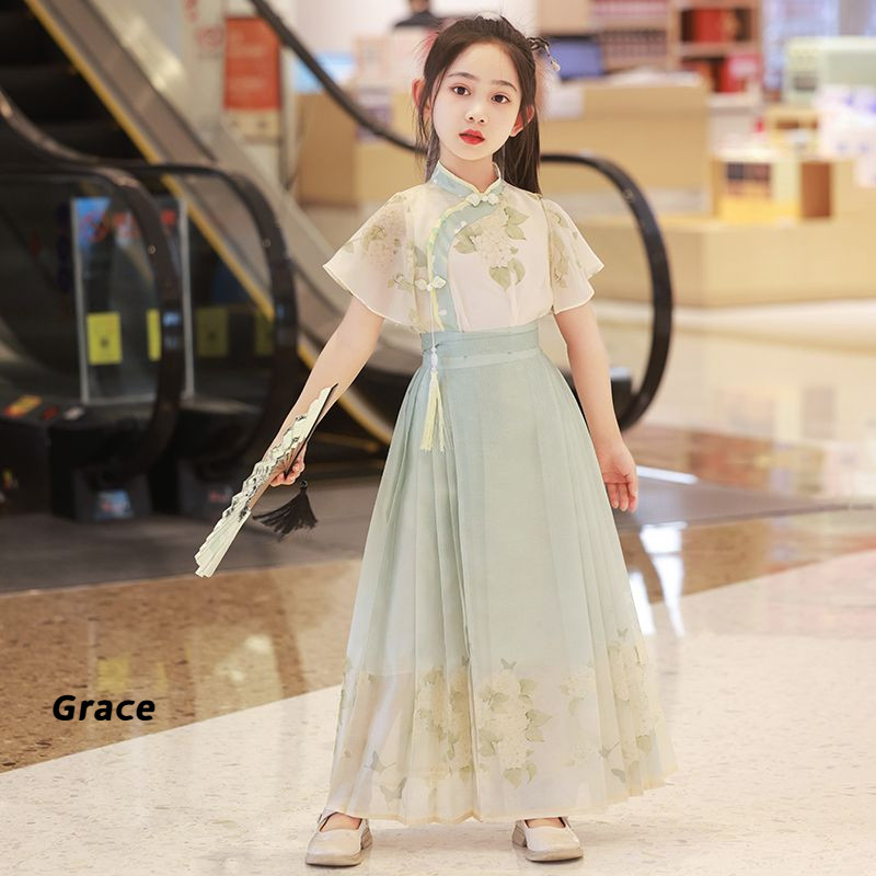 [Grace] ชุดกระโปรงเด็กผู้หญิง Pony กระโปรงครึ่งความยาวสไตล์จีนใหม่ชุด Hanfu Tang GR083 #