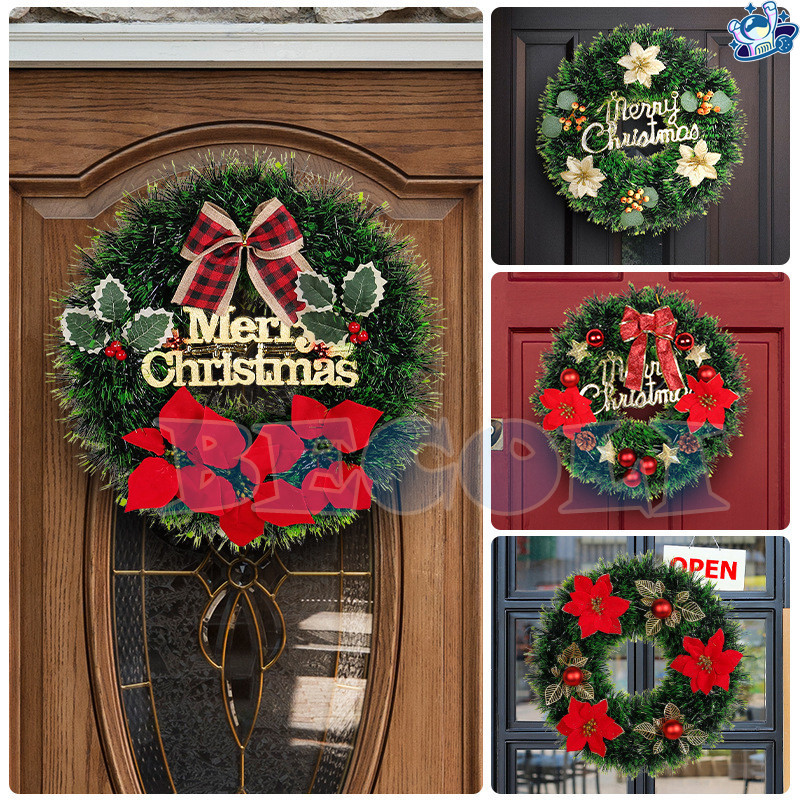พร้อมส่ง ของตกแต่งวันคริสต์มาส 38cm พวงหรีดคริสต์มาส ตกแต่ง Merry Christmas wreath