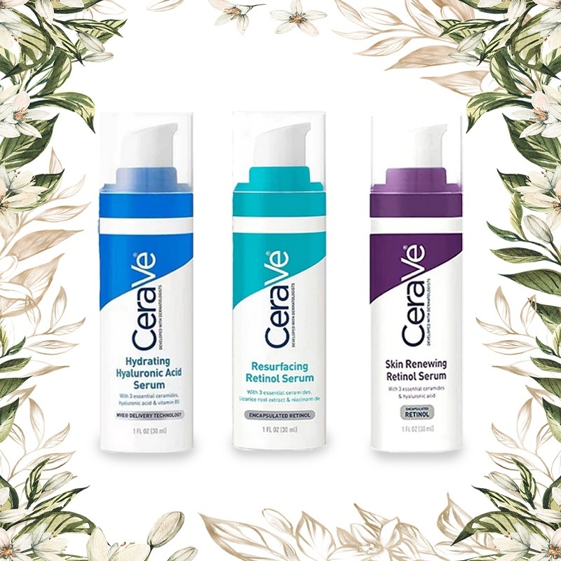 Cerave Skin Renewing Retinol Serum & Resurfacing Serum &Hydrating Hyaluronic Acid Serum 30ml.ล็อตใหม่