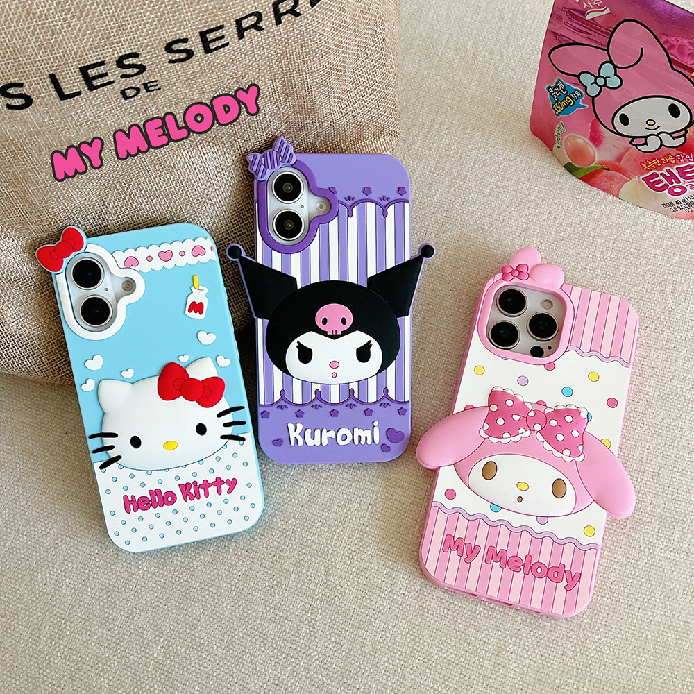 Kawaii Sanrio การ์ตูน Hello Kitty Kuromi My Melody กรณีซิลิโคนอ่อนนุ่มสําหรับ iPhone 16 15 14 Plus 13 12 11 Pro Max