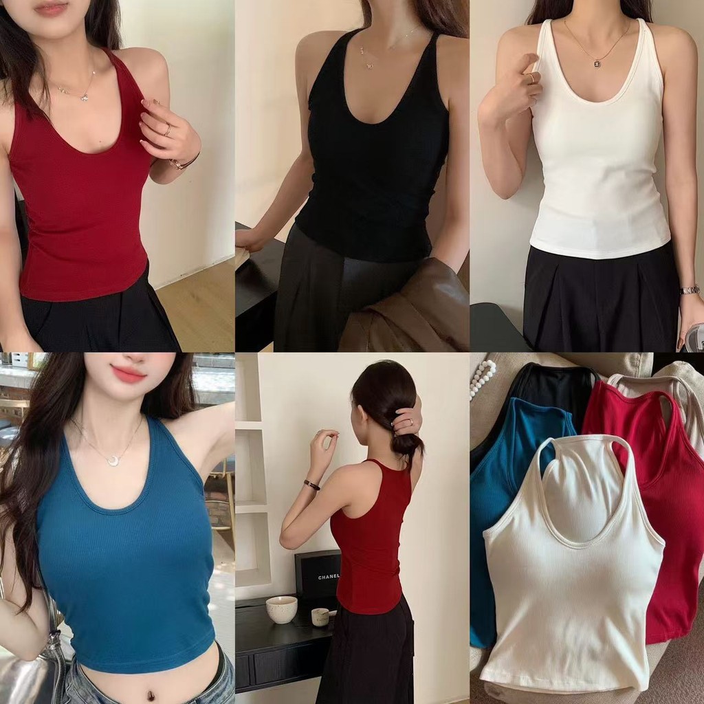 💜Vivian💜เสื้อกล้ามซับใน สีพื้น ทรงเข้ารูป เนื้อผ้ามีความยืดหยุ่น เข้ากับเสื้อผ้าได้ดี เสื้อกล้ามผู้หญิง สไตล์ลำลอง
