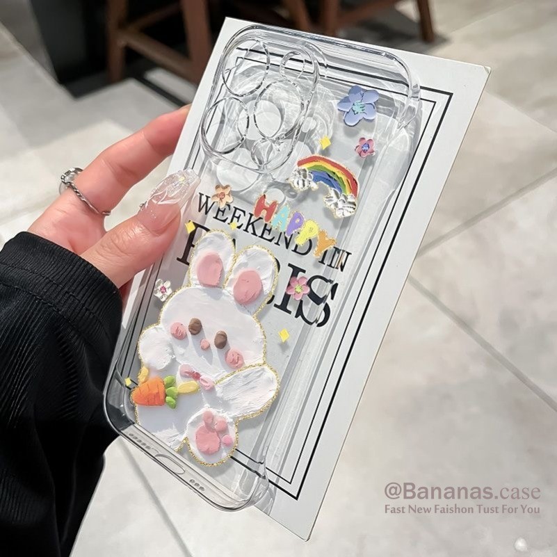 Iphone 16 15 14 13 12 11 Pro Max X Xr Xs Max 7 8 Plus SE2020 เคสโทรศัพท์การ์ตูนภาพวาดสีน้ํามันสัตว์กระต่าย Park ปกแข็ง