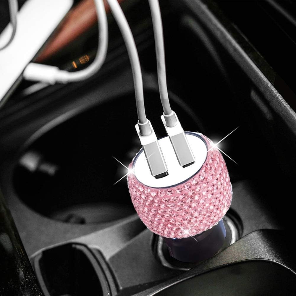 Dual USB Car Charger Bling Handmade Rhinestones คริสตัลตกแต่งรถสําหรับ Fast Charging สําหรับ iPhone,