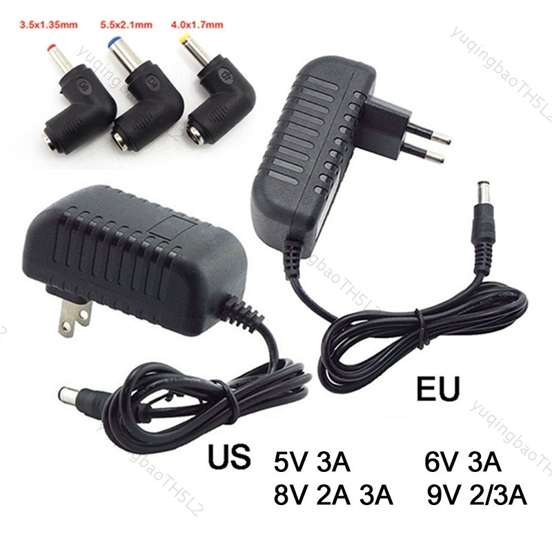 AC 220V ถึง DC 5V 6V 8V 9V 2A 3A แหล่งจ่ายไฟอะแดปเตอร์ชาร์จมุมขวา 5.5x2.1 3.5x1.35 DC แจ็คสําหรับหลอ