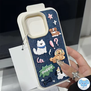 สำหรับ IPhone 13 11 17 air 16 15 12 14 Pro Max XR 14 7 15 8 Plus XS X เคสนิ่มลายหนังลูกสุนัขการ์ตูนสีฟ้าสร้างสรรค์