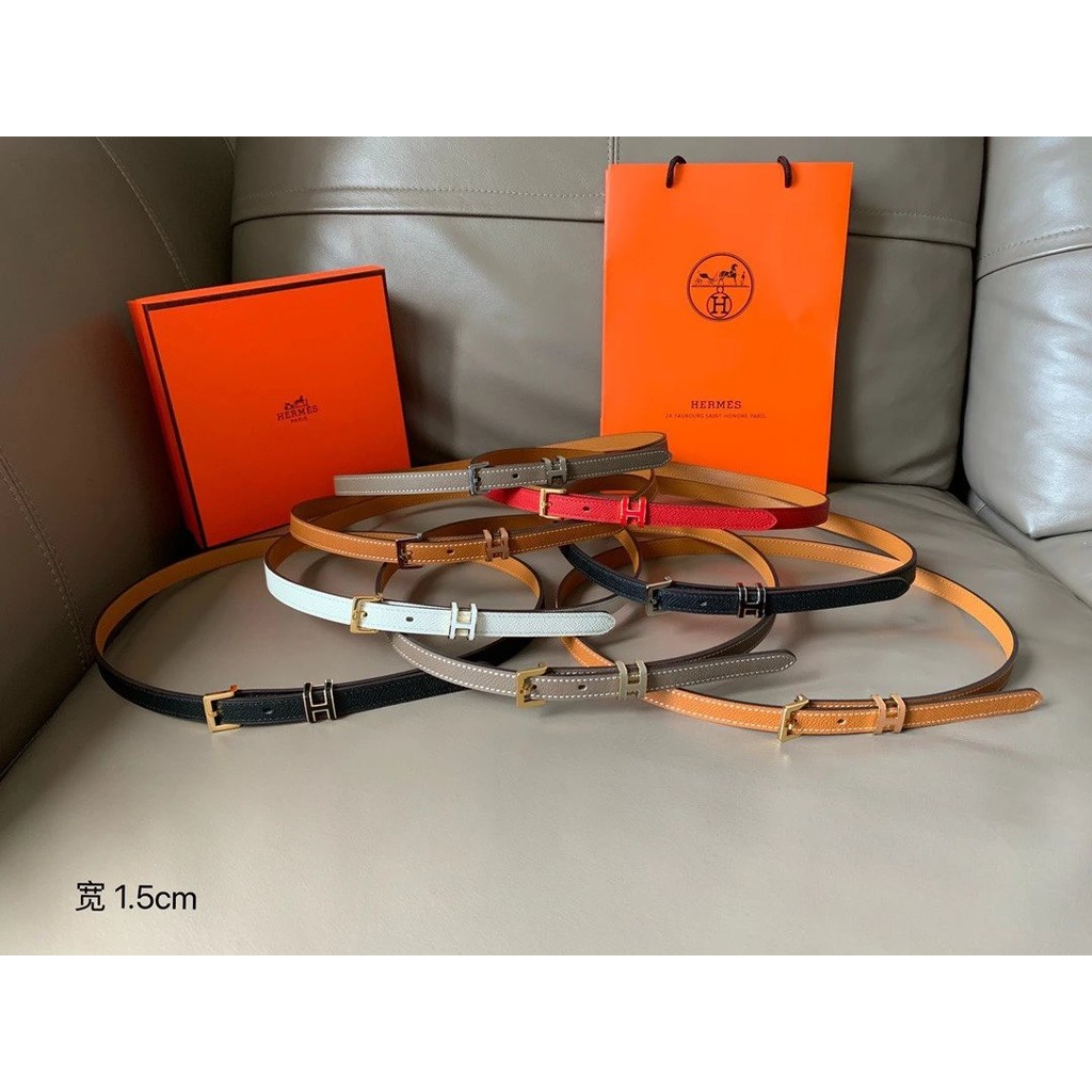 สายเข็มขัดหนังแท้แบบบางสำหรับผู้หญิงเกรด AAA+ แบบ H หัวเข็มขัด Hermes แฟชั่นอเนกประสงค์ สายเข็มขัดคน