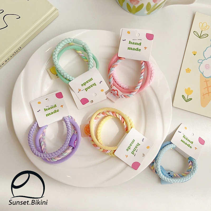 sunset.bikini🌊🌊สําหรับผู้หญิงยางมัดผม กิ๊บแฟชั่น หนังยางพาสเทลสีหวาน 3 ชิ้น/แพ็ค ขนาดใหญ่ ส่งไวจากไทย