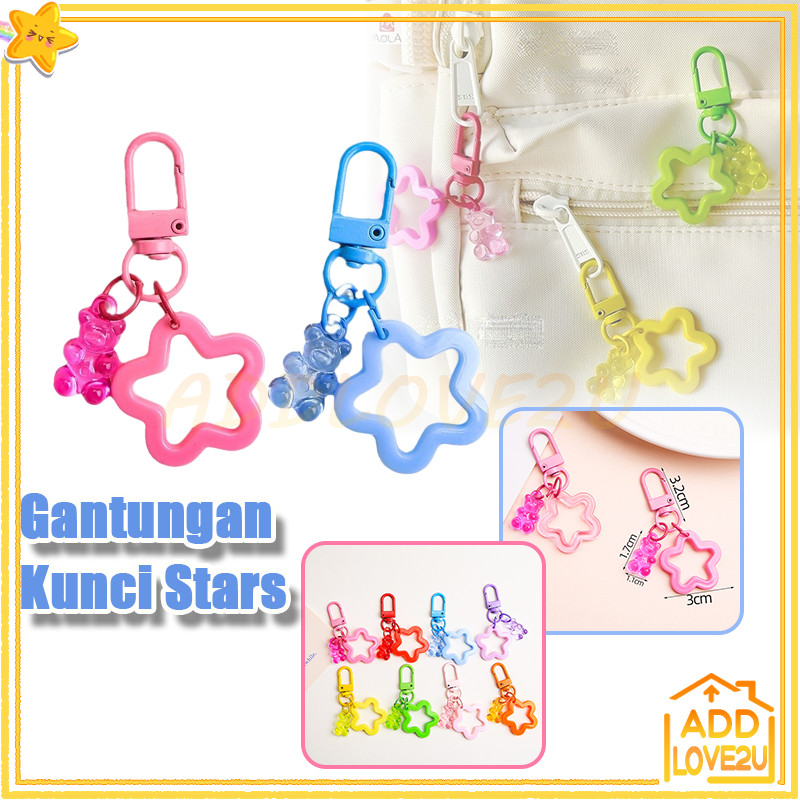 พวงกุญแจ GANTUNGAN Stars/ พวงกุญแจ Gummy Bear Star/พวงกุญแจ Star Bell bilayer