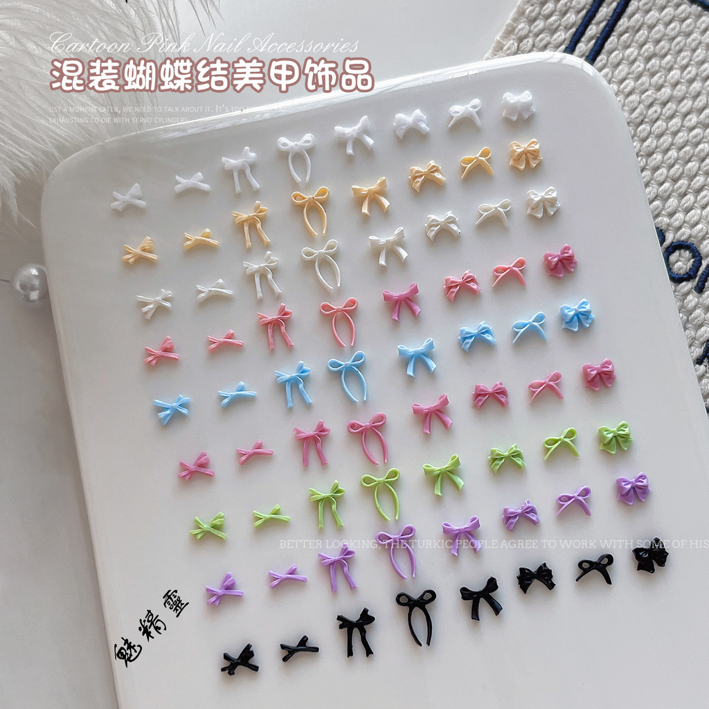 50 ผสมโบว์เล็บอุปกรณ์เสริม มาการอง สีสามมิติผูกโบว์เรซิ่นเล็บอุปกรณ์เสริม