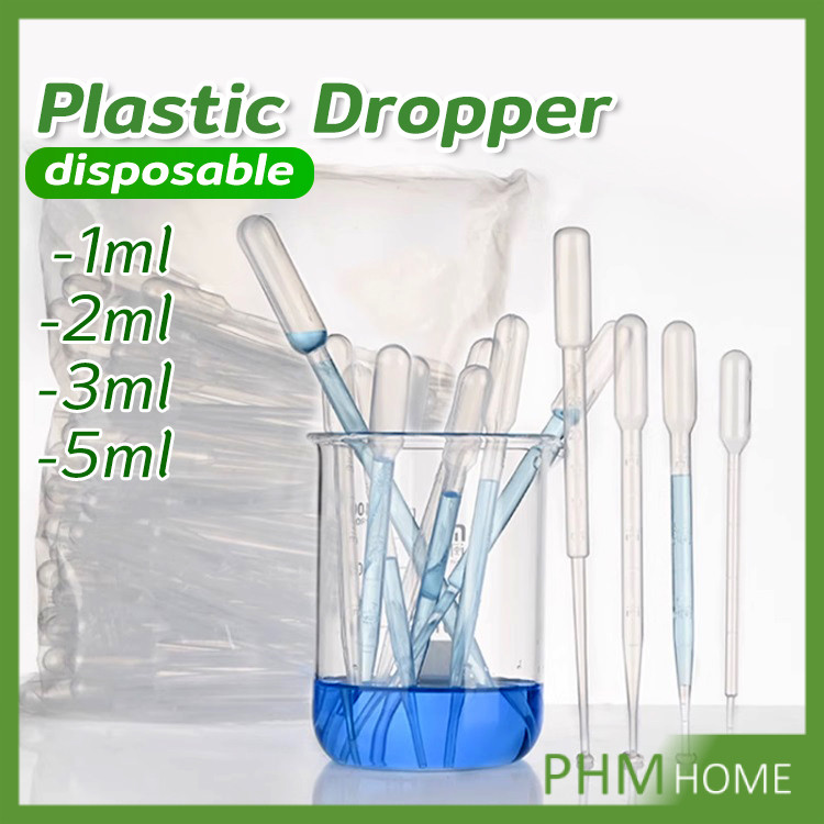 PHM หลอดหยดสี พลาสติก แบบใช้แล้วทิ้ง 100 ชิ้น 1ml 2ml 3ml 5ml การใช้งานอเนกประสงค์ plastic dropper