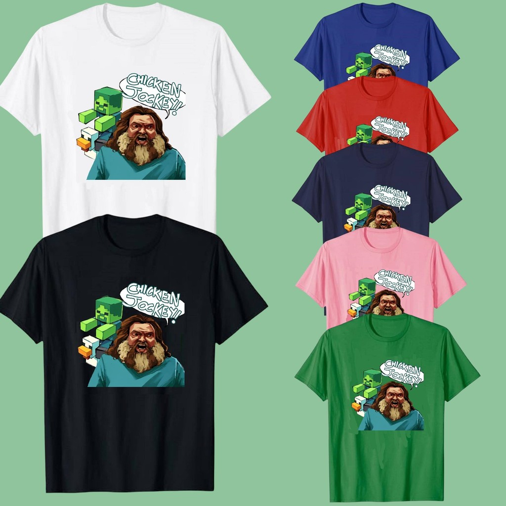 A Minecraft ภาพยนตร์เสื้อยืดไก่ Jockey พิมพ์ผ้าฝ้ายนุ่ม Baju Kata ผู้ชายผู้หญิงแขนสั้นแฟชั่น Streetw
