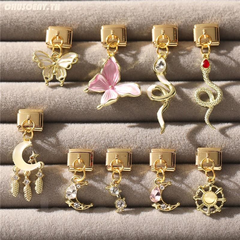 ใหม่แฟชั่นจี้ Moon Diamond Charm อิตาเลี่ยน Links Fit 9 มม.สร้อยข้อมือสแตนเลสเครื่องประดับ DIY ทํา
