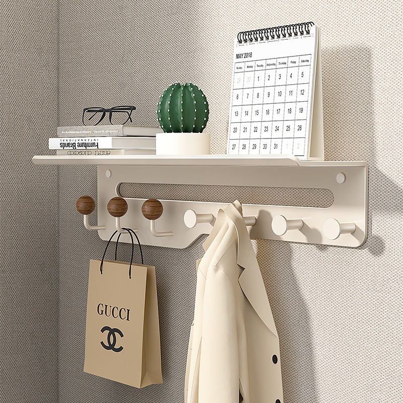 ชั้นวางของติดผนังพร้อมตะขอมัลติฟังก์ชั่ entryway ตะขอแขวนผนังตะขอเสื้อผนังแร็ค - รูปที่ 5