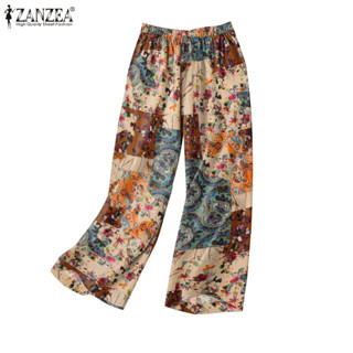 ZANZEA ใส่ ซานเซีย ผู้หญิงเกาหลีย้อนยุคลําลองเอวยางยืดพิมพ์ก…