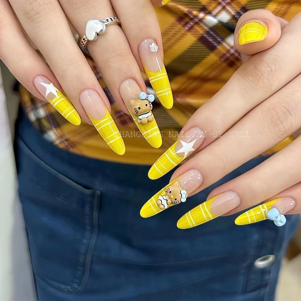 Creamy Sweet Dopamine Vitality Girl Handmade Wearing Nails ins Style y2k Sweet Girl kitty Student Na