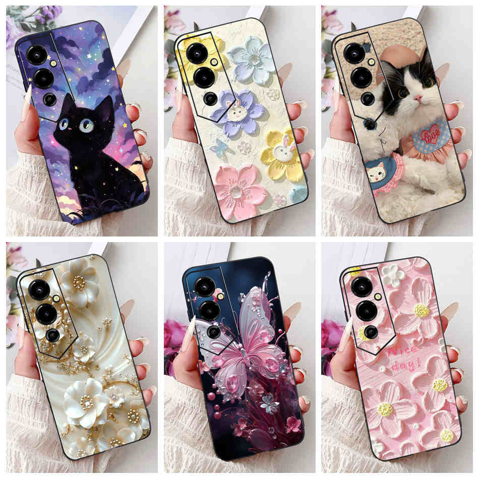 สําหรับ Tecno Pova 4 Pro Pova4 LG7n LG8n แมวน่ารักผีเสื้อดอกไม้รูปแบบปลอก Pova 4 4Pro ซิลิโคนนุ่มเคส