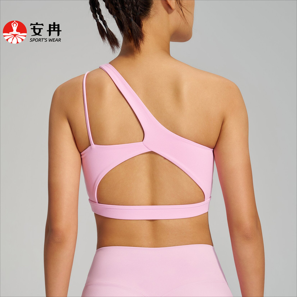 AnranSports Braไหล่ไม่สม่ําเสมอเซ็กซี่ Hollow Beauty กลับลื่น Hem Bra โยคะพิลาทิส