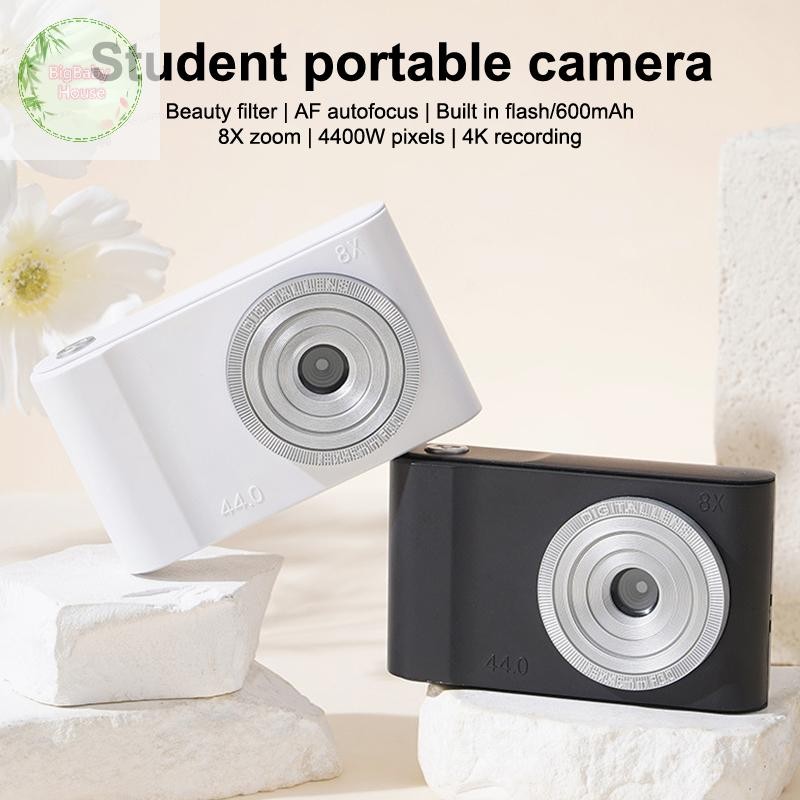 BigBabyHouse 44MP Mini CCD กล้องดิจิตอลพร้อมการ์ดหน่วยความจํา 4K เลนส์คู่ 8X ซูมการเดินทางกล้องสําหรับเด็กหญิงเด็กของขวัญ TH