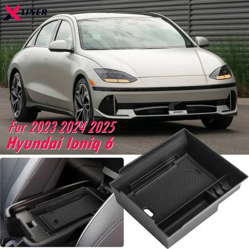 ABS Center Console Organizer For Hyundai IONIQ 6 2024 2025 Armrest Storage Box Tray with Rubber Trim