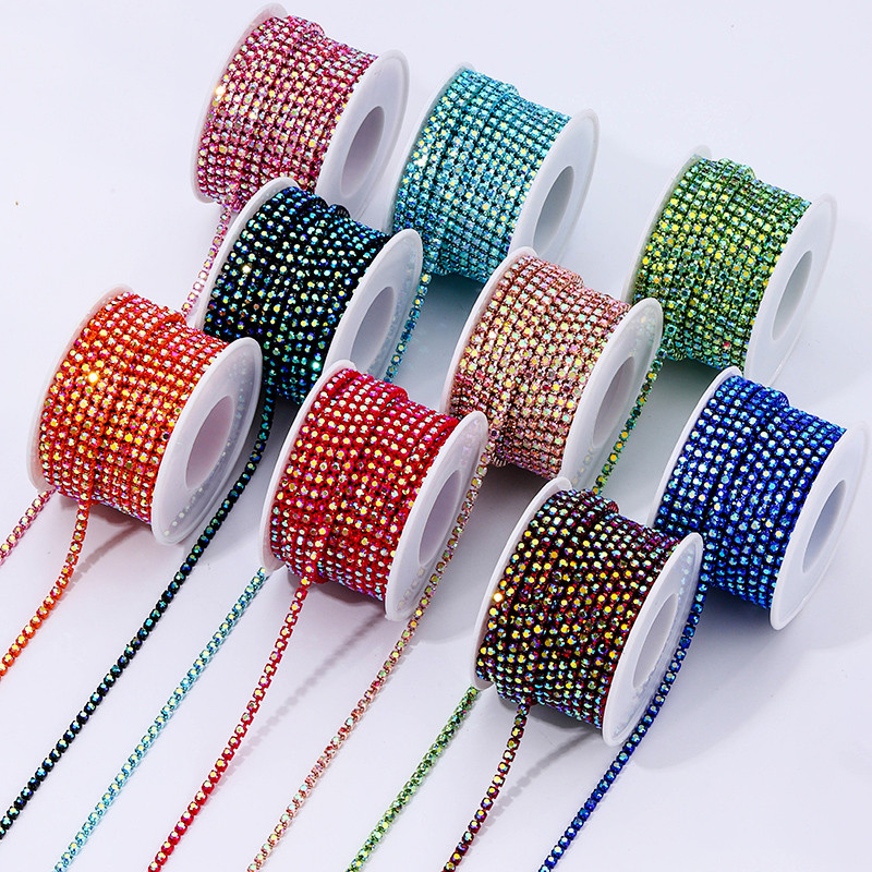 10Yards คริสตัล Rhinestone โซ่ SS6/SS12 สี AB Glitter Flatback ฐานตัด Rhinestone แก้วโซ่สําหรับเย็บผ้า