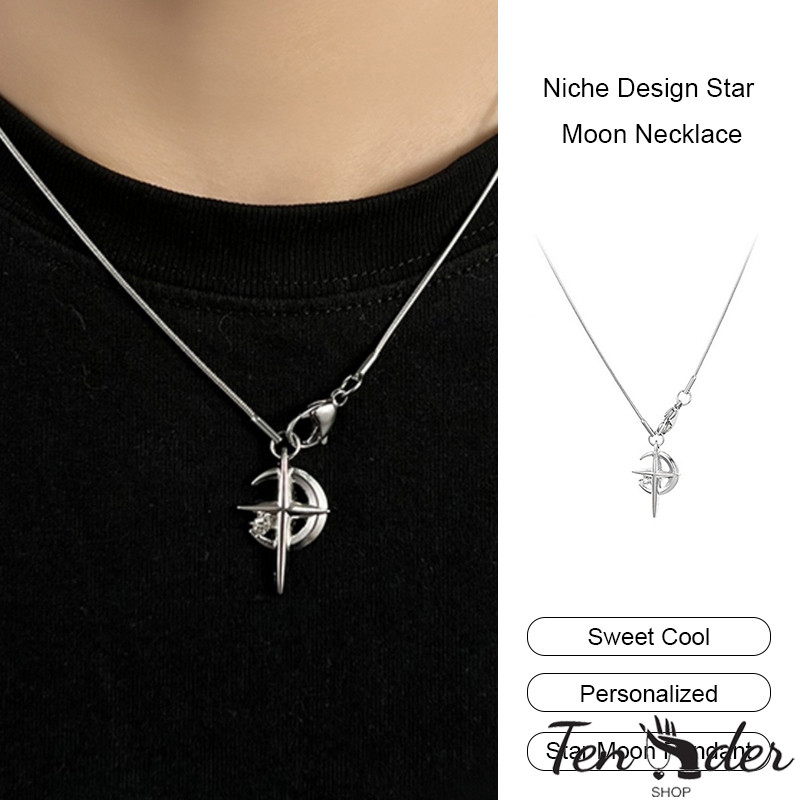 COD-ส่งเร็วจากไทย🎀Niche Design Star Moon Necklace สร้อยคอแฟชั่นที่เรียบง่ายระดับไฮเอนด์ สร้อยคอฮิปฮอป Unisex-Tender