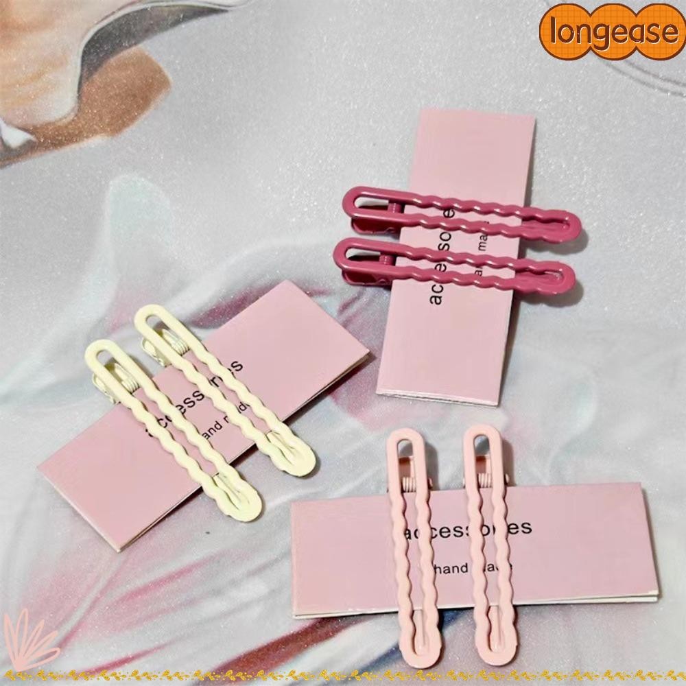 กิ๊บติดผมน่ารักสีลูกกวาดของ LONGE กิ๊บติดผมโลหะผสมสีทึบด้านข้างหยัก กิ๊บติดผมแบบเรียบง่าย