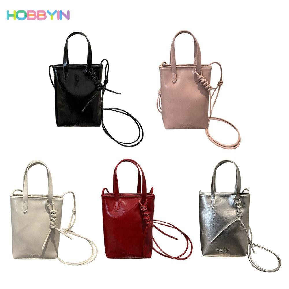 HOBBYIN กระเป๋าสะพายข้าง,กระเป๋าสะพายไหล่ถักหนัง Pu,กระเป๋าถือแฮนด์เมดสีทึบส่วนบุคคลขนาดเล็กฤดูร้อน
