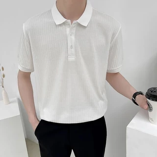 ACHSAWAKE เสื้อโปโลแฟชั่นของผู้ชายคนนี้ หลวมง่ายอินเทรนด์ และสบาย ๆ