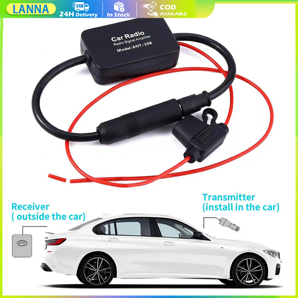 ร้านอยู่ที่ไทย บูสเตอร์ขยายสัญญาณFM ANT-208 เสาอากาศสัญญาณสำหรับรถยนต์ Amp Booster วิทยุDC10~15v