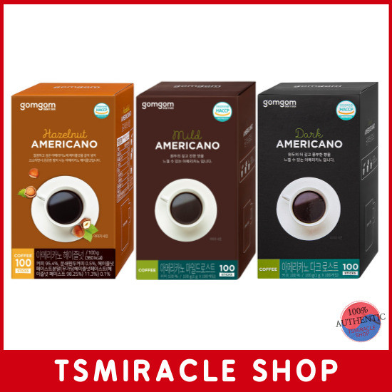 GOMGOM Americano Hazelnut Mild Dark Roast Coffee Sticks 100 Sticks 1 Box