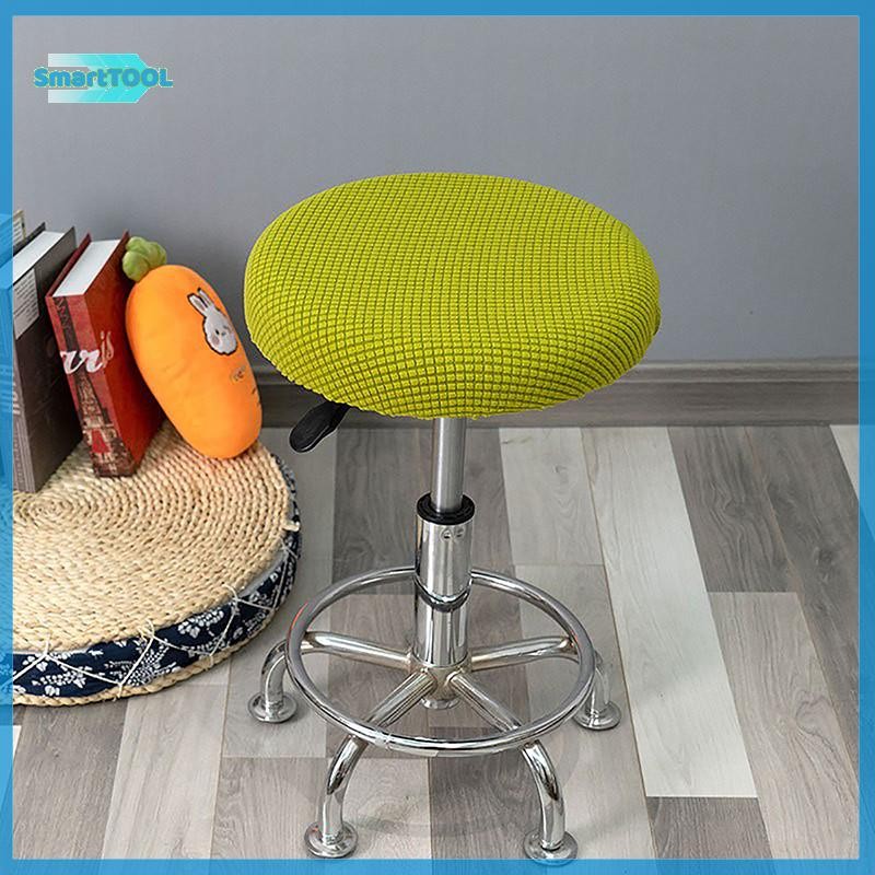 UTZN> Bar Stool Cover Polar Fleece Round Chair Cover เก้าอี้แบบถอดได้ Slipcover Solid Seat Cushion Protector Washable Bar Stool ใหม่