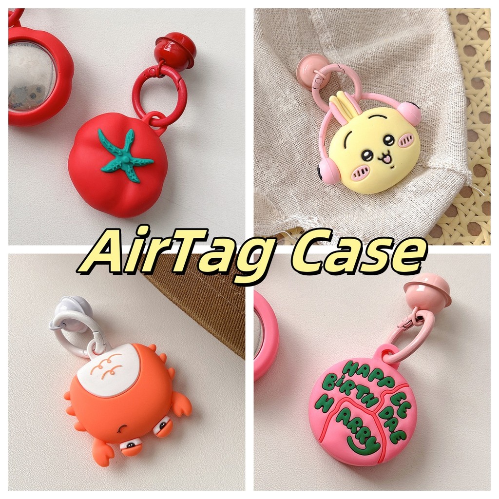 เคสสําหรับ AirTag Apple iTag ฝาครอบตําแหน่ง GPS พร้อมพวงกุญแจซิลิโคนอ่อนนุ่มป้องกันการล่มสลายพร้อมระฆังขนาดเล็กมะเขือเทศน่ารัก
