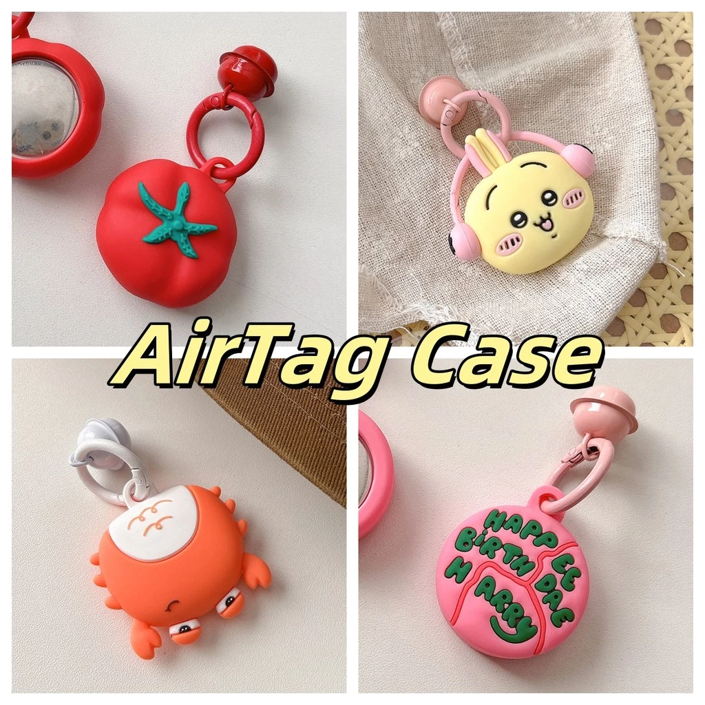 เคสสําหรับ AirTag Apple iTag ฝาครอบตําแหน่ง GPS พร้อมพวงกุญแจซิลิโคนอ่อนนุ่มป้องกันการล่มสลายพร้อมระฆังขนาดเล็กมะเขือเทศน่ารัก