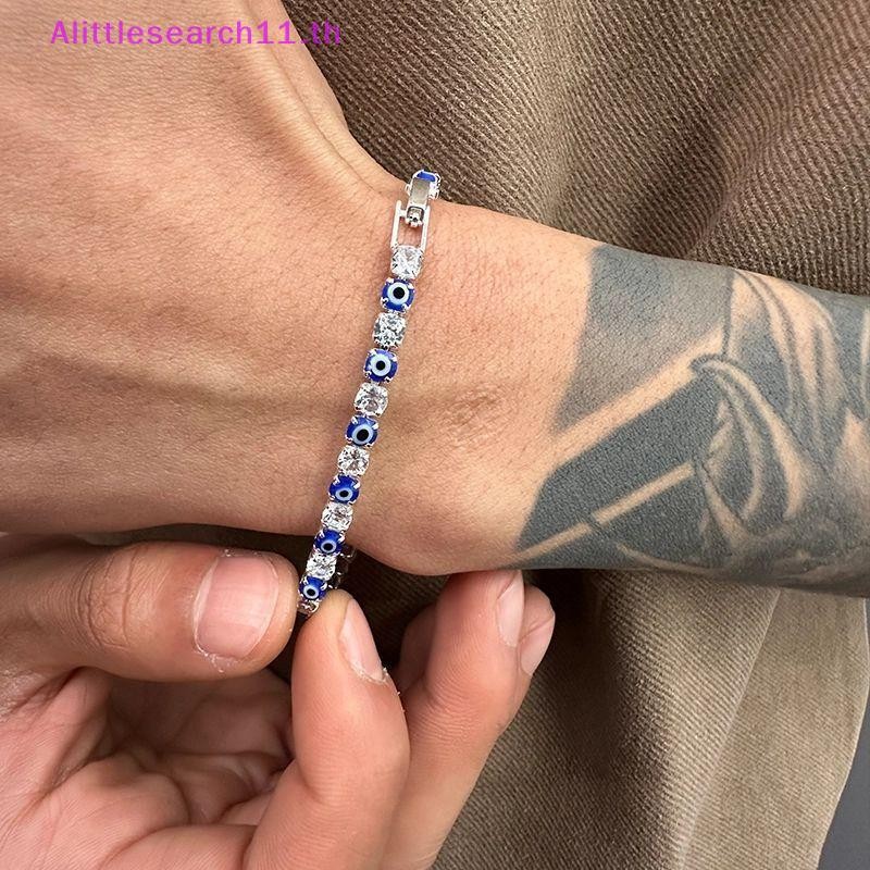 Alittlesearch11 Blue Evil Eye ปรับเพทายสร้อยข้อมือเทนนิสสําหรับผู้หญิงผู้ชายเครื่องประดับของขวัญ TH