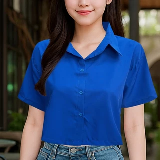 เสื้อเชิ้ตครอปผู้หญิงแขนสั้น ใส่สบาย สินค้าขายดี เสื้อฮาวายสไตล์เกาหลี Hawaii shirt ผ้าไหมอิตาลี เสื้อครอปแฟชั่นผู้หญิง