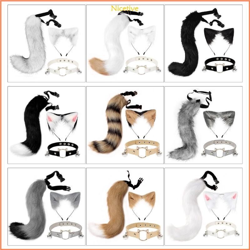 Nice Furry สําหรับหูแมวแถบคาดศีรษะนุ่มสัตว์หางสร้อยคอคอสเพลย์ Party Photo Prop