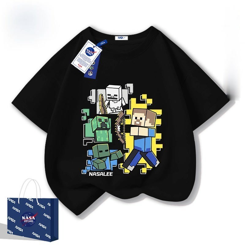 (จัดส่งตลอด 24 ชั่วโมง)Minecraft T-shirt เสื้อยืดแขนสั้นสำหรับเด็กชายเสื้อยืดเด็กผู้หญิงฤดูร้อน 2024 ใหม่ครึ่งแขนเด็กหญ