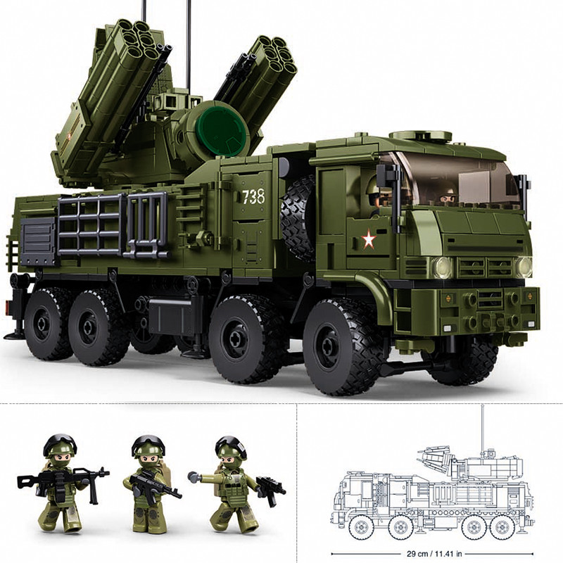 ทหารทหารหุ้มเกราะ S1S ระบบป้องกันตัวเอง Building Block รถบรรทุกกองทัพ 659 ชิ้นอิฐของเล่นสําหรับเด็กแ