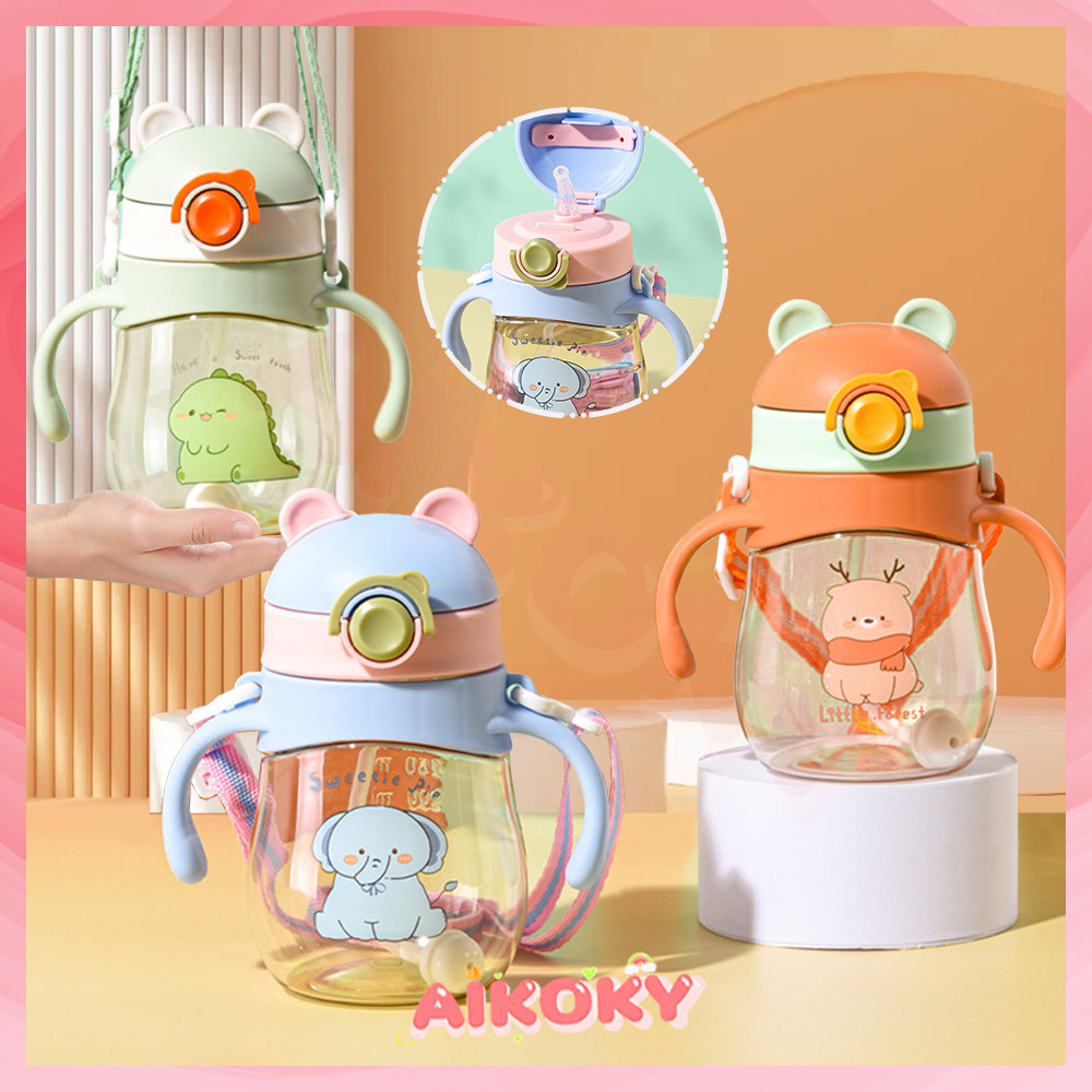 AIKOKY ขวกน้ําเด็ก ขวดน้ําเด็ก กระติกน้ำเด็ก ขวดน้ำพกพา ลายการ์ตูนน่ารักกันรั่วแบบพกพา สำหรับเด็ก