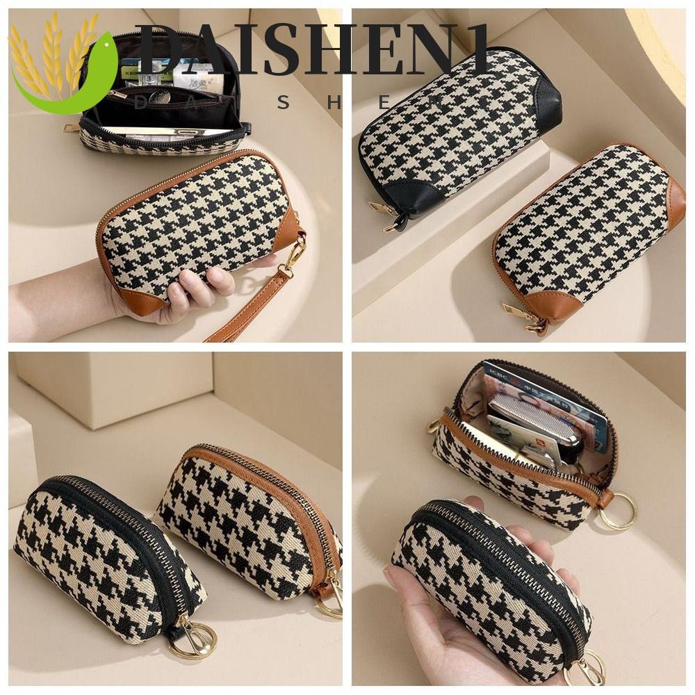 Daishen1 กระเป๋าสตางค์ใบยาว ผ้าแคนวาส หนัง Pu พิมพ์ลายฟันสุนัข มีซิป แบบพกพา สําหรับผู้หญิง