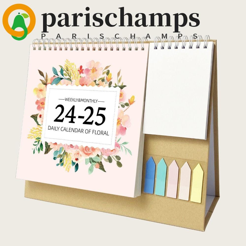 Parischamps ปฏิทินตั้งโต๊ะภาษาอังกฤษ, 2024-2025 Creative Calendar Planner, Time Tool Simple Scheduler Portable Agenda Planner เครื่องเขียนสํานักงาน