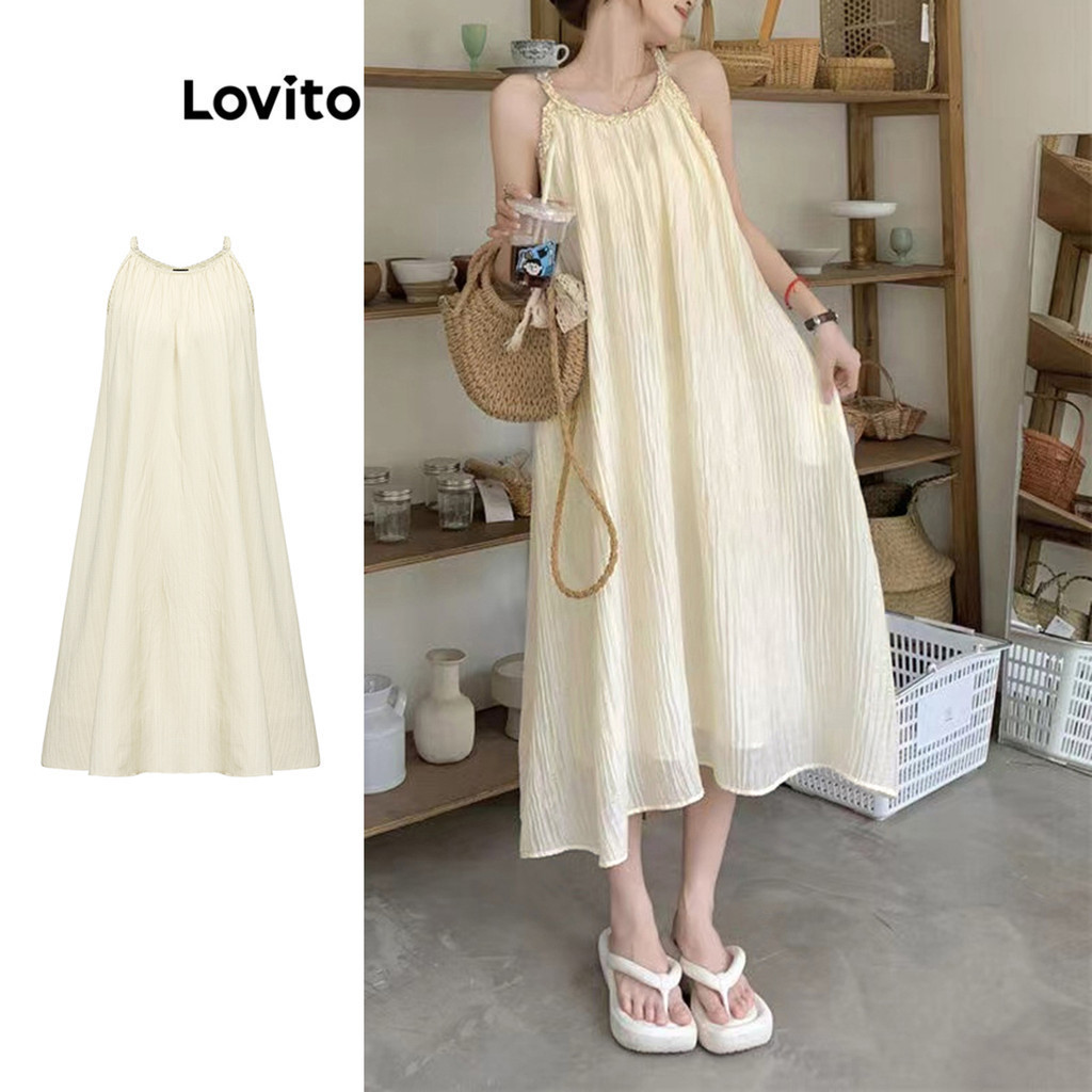 Lovito ชุดเดรสลําลอง คอปก ผ้าคอนทราสต์ พร้อมซับใน สําหรับผู้หญิง LBA82140