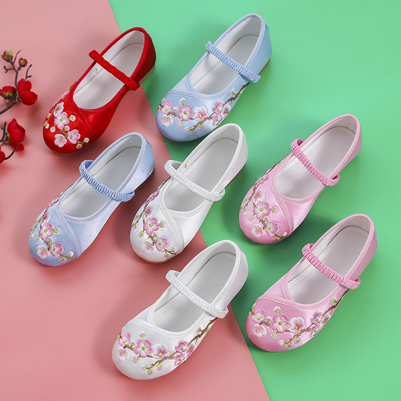 Cny Girls รองเท้าปักโบราณชาติพันธุ์เด็กสไตล์จีนรองเท้ากี่เพ้าเจ้าหญิงปีใหม่