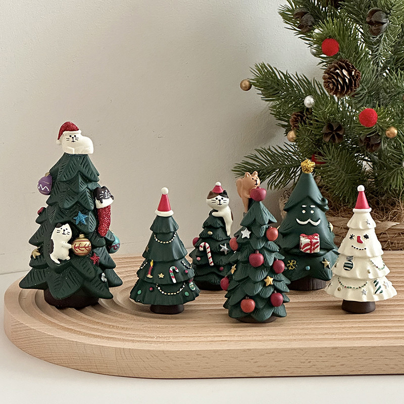 Merry Christmas Mini Miniature Decor ชั้นวางหนังสือตกแต่งฉากสะสมตกแต่งบ้านเรซิ่นหัตถกรรมเครื่องประดับน่ารัก