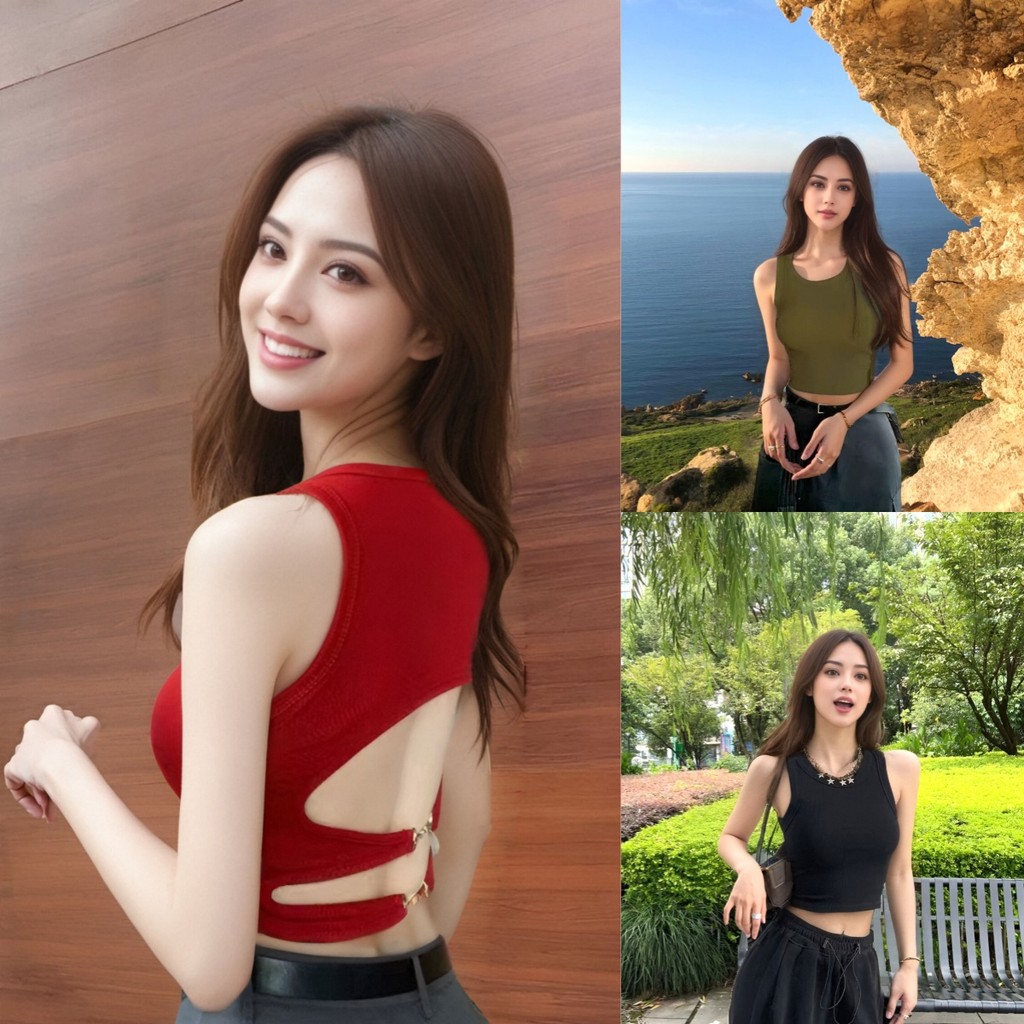 เสื้อกล้ามเปิดหลังสีแดงดีไซน์เซ็กซี่ ที่จะช่วยเพิ่มความเซ็กซี่ให้กับลุคคุณในทุกงาน