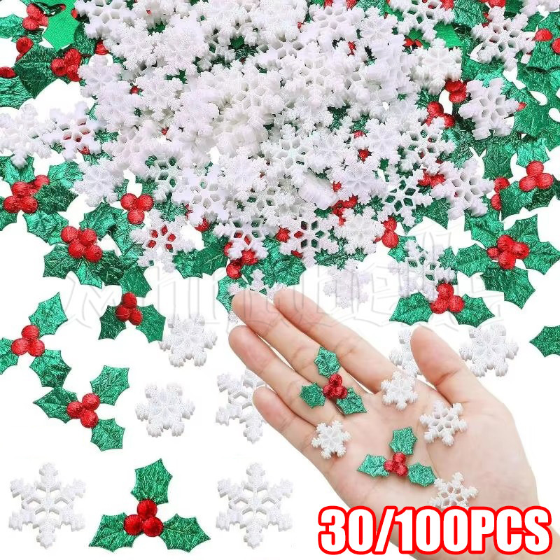 30/100 ชิ้นมินิคริสต์มาสเกล็ดหิมะตกแต่ง - ปีใหม่ตกแต่งต้นคริสต์มาส - DIY ผลไม้สีแดงสีเขียว Leaf Decor - Holly Leave Berries เครื่องประดับ - ประดิษฐ์ Red Berry อุปกรณ์ตกแต่ง