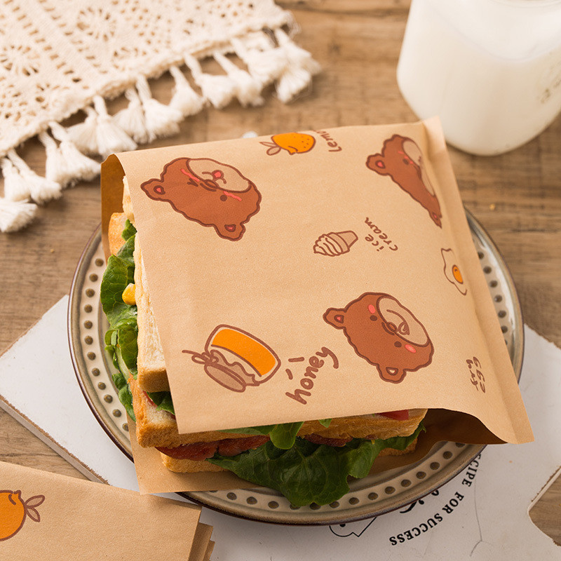 50ชิ้น แพคเกจฮัมบูร์ก แซนวิชกันน้ํามัน ขนมปังปิ้ง กระดาษห่อข้าวและผัก กระทะ อากาศ กระดาษเคลือบอบ 18*18ซม
